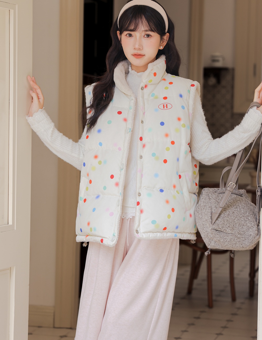 All-match lambs wool cotton waistcoat wear bubble rainbow coat