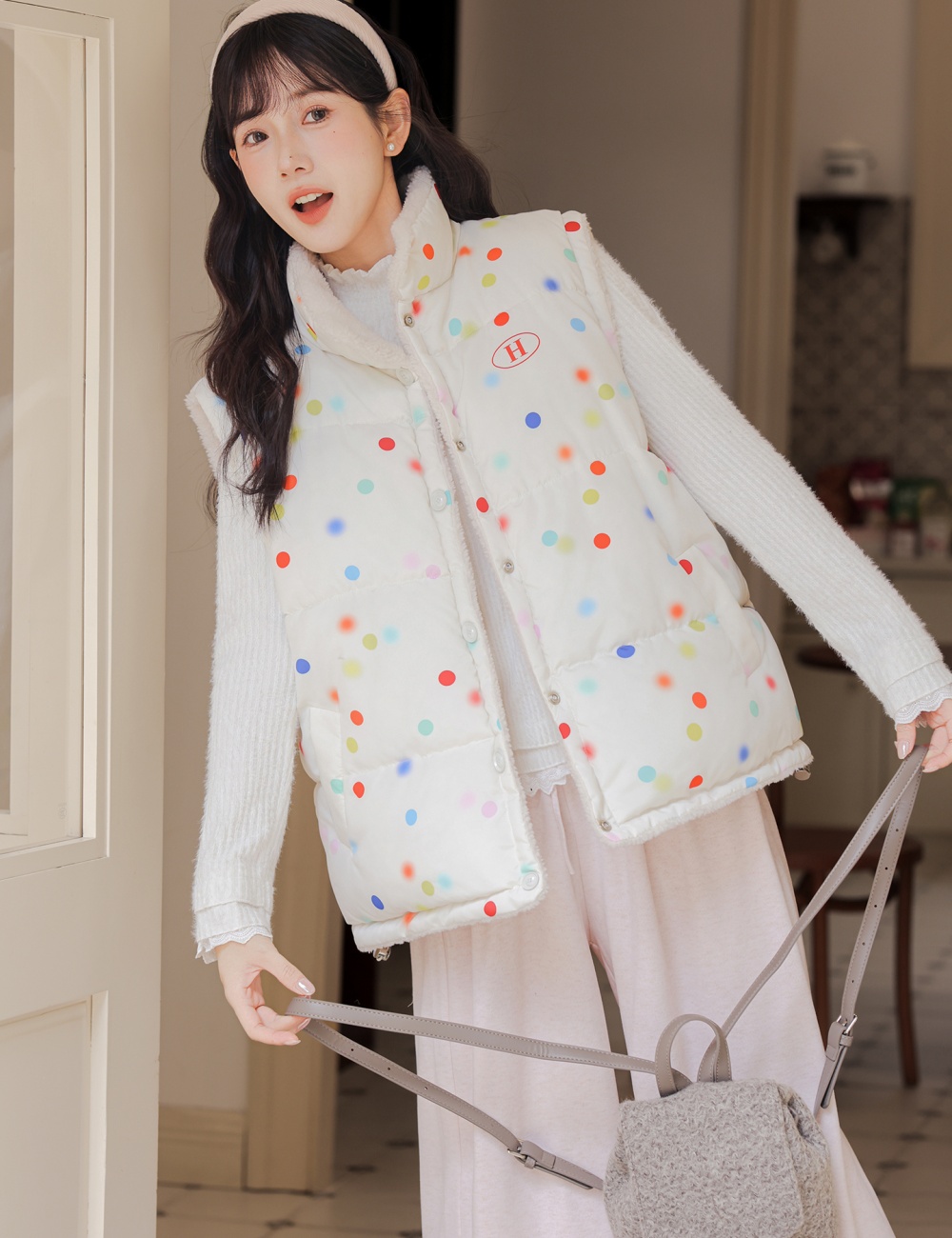 All-match lambs wool cotton waistcoat wear bubble rainbow coat