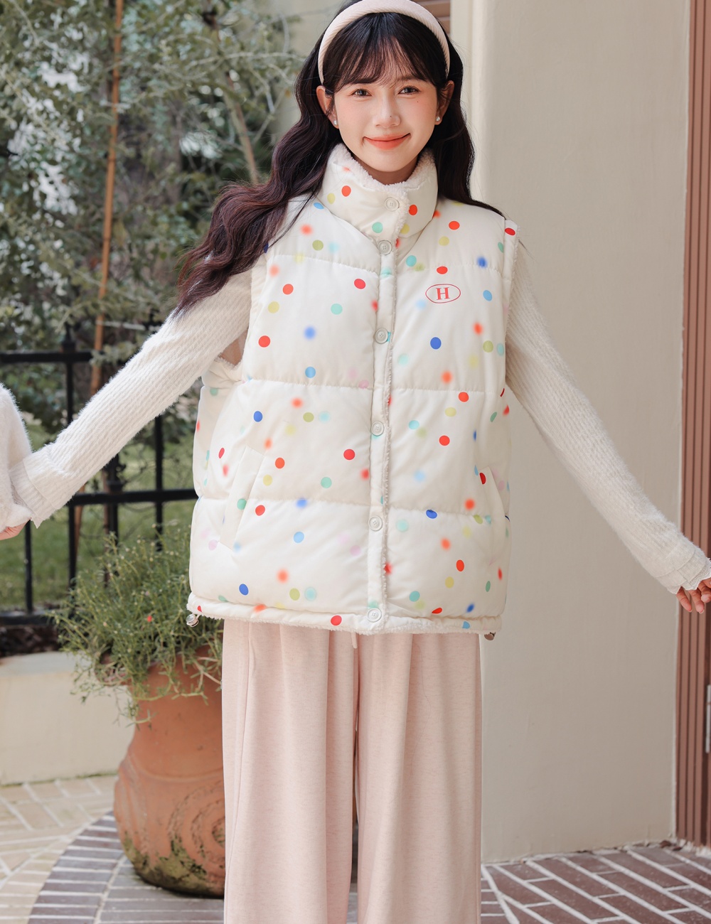 All-match lambs wool cotton waistcoat wear bubble rainbow coat