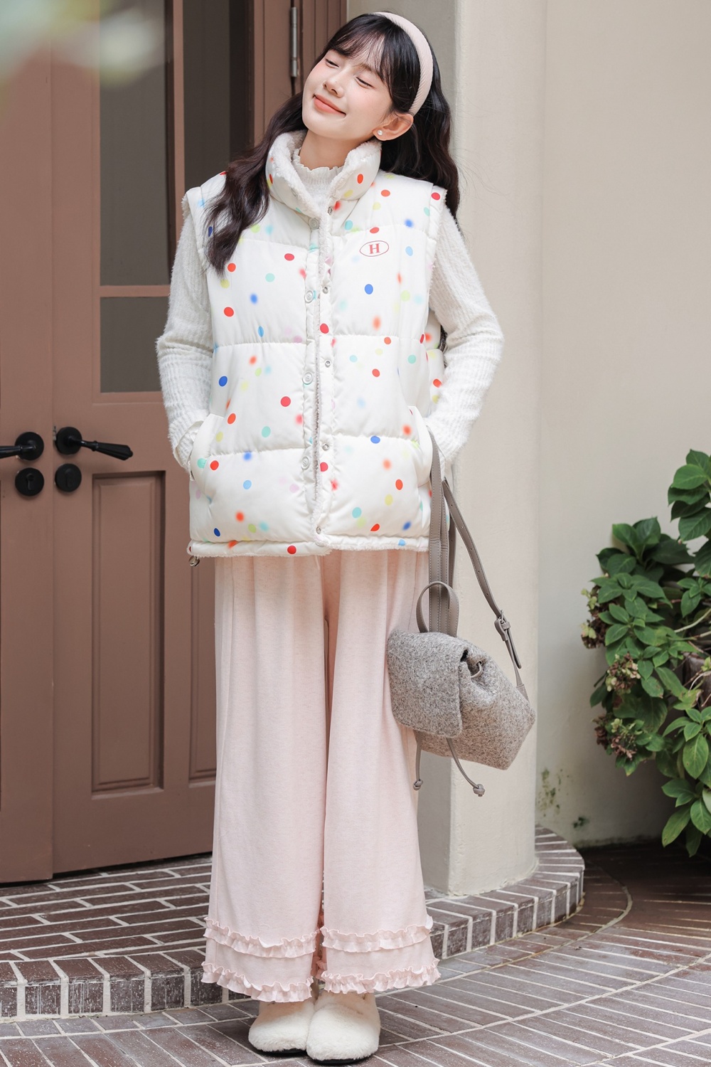 All-match lambs wool cotton waistcoat wear bubble rainbow coat