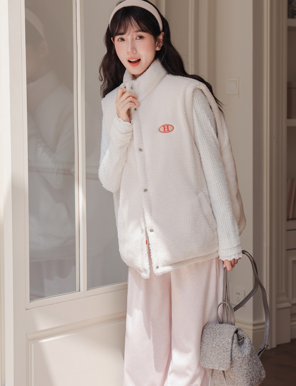 All-match lambs wool cotton waistcoat wear bubble rainbow coat