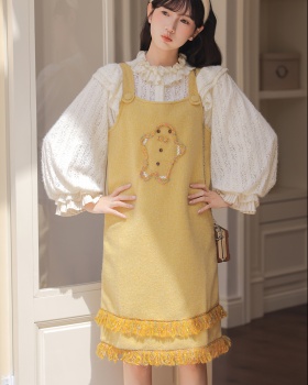 Woolen dress color point shirt 2pcs set for women