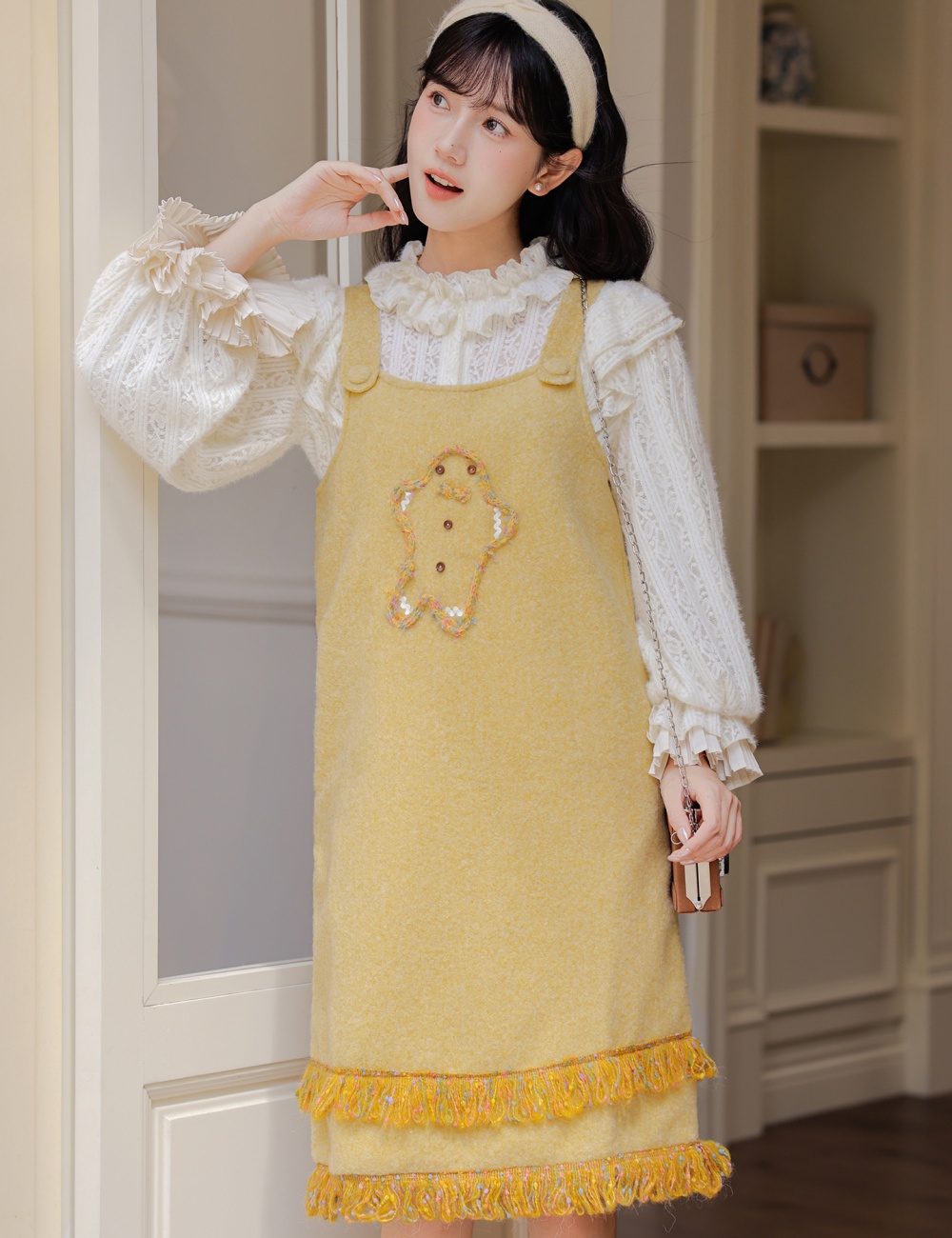 Woolen dress color point shirt 2pcs set for women