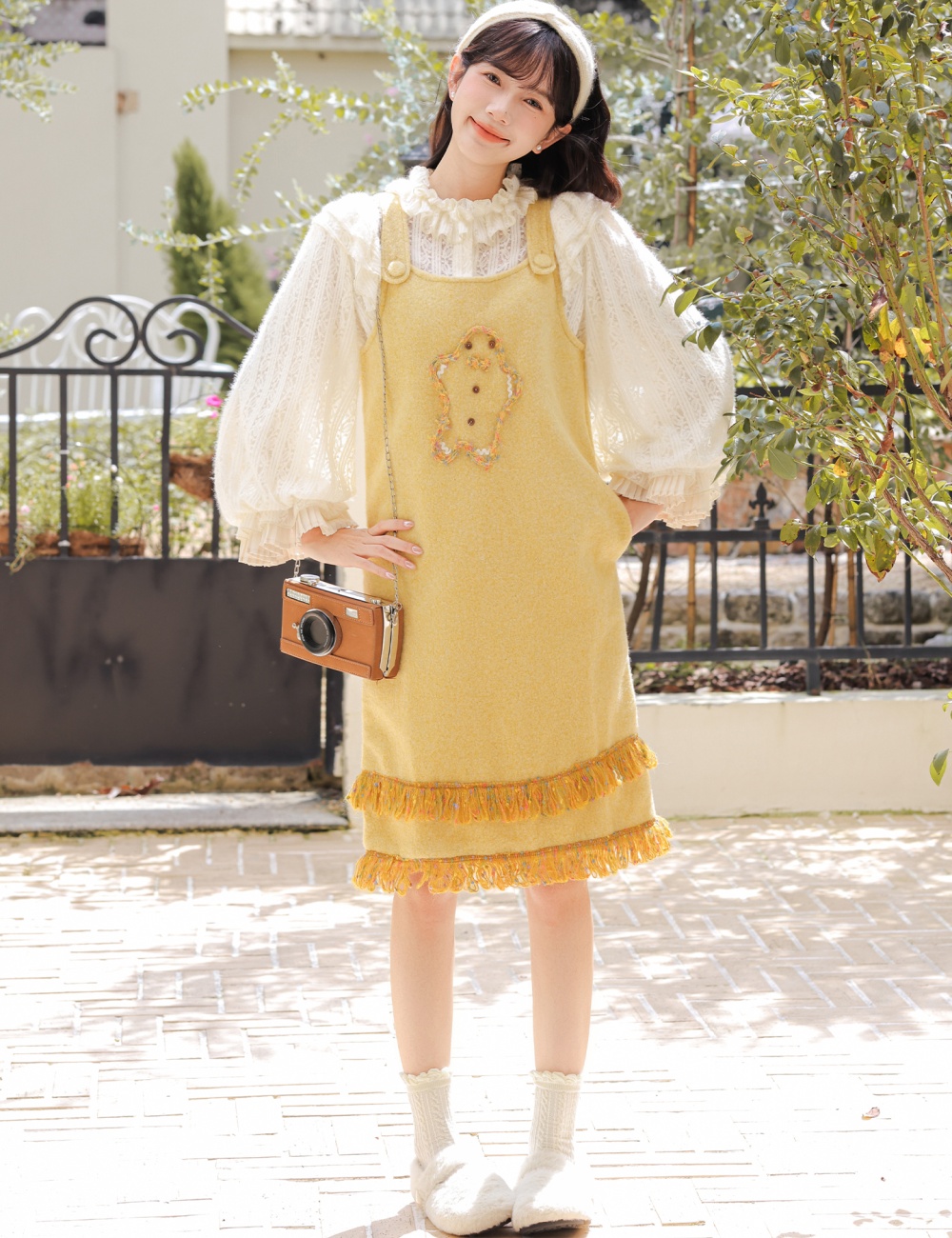 Woolen dress color point shirt 2pcs set for women