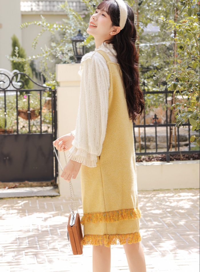 Woolen dress color point shirt 2pcs set for women