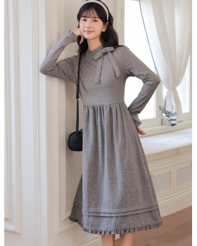 Art round neck sweet gray dress