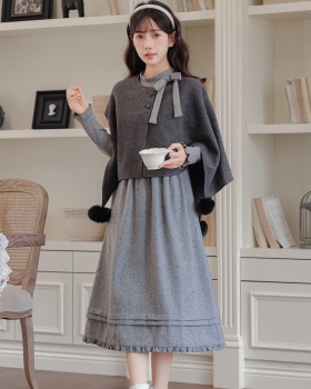 All-match gray dress wear shawl 2pcs set for women