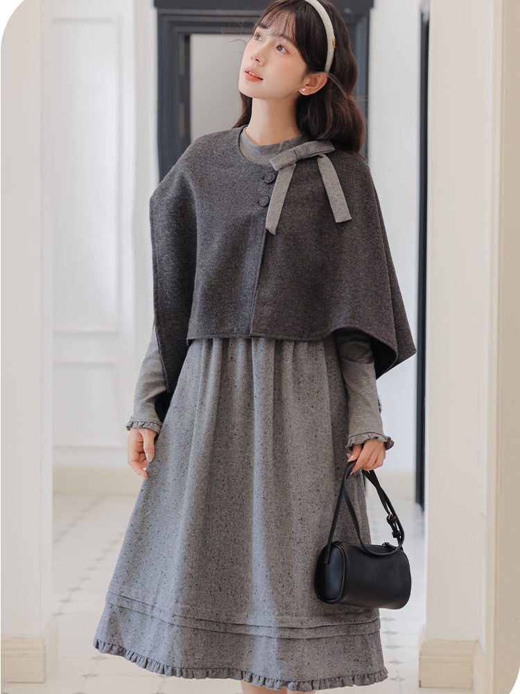 All-match gray dress wear shawl 2pcs set for women