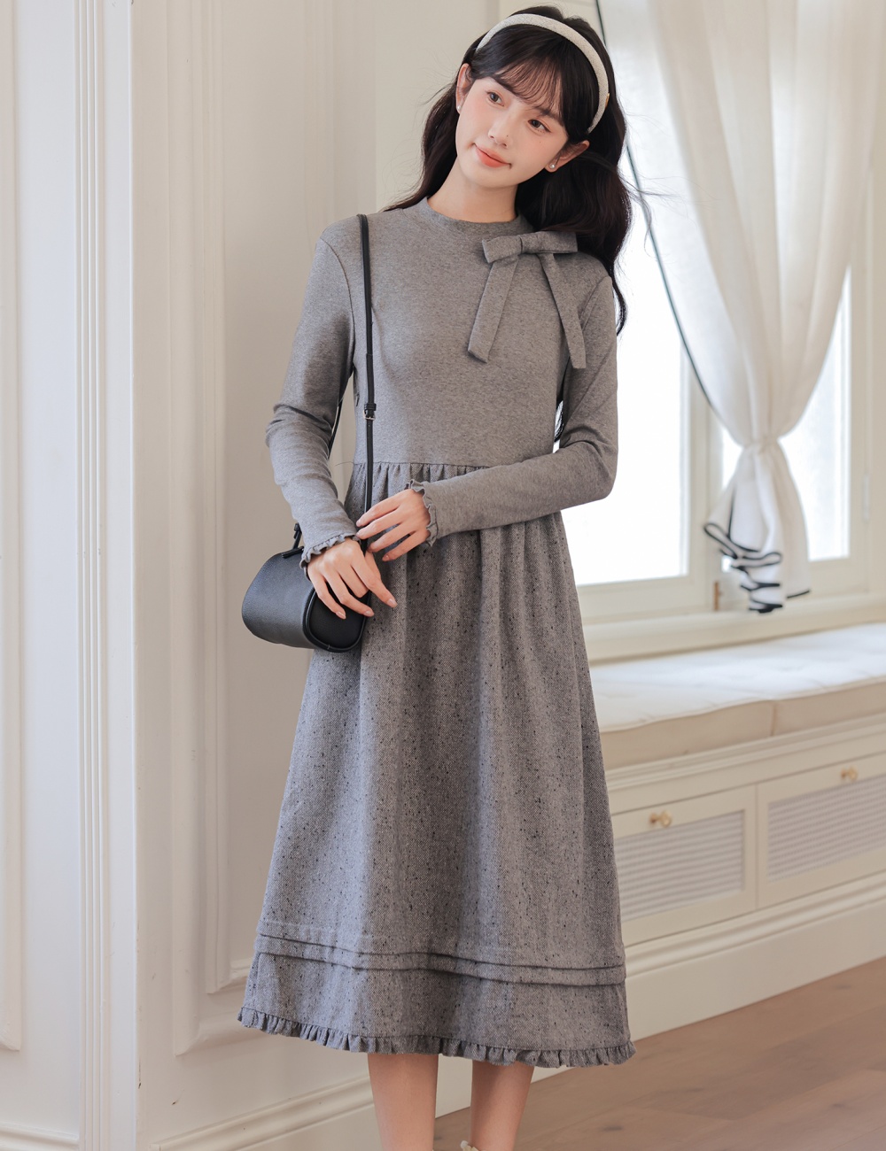 All-match gray dress wear shawl 2pcs set for women