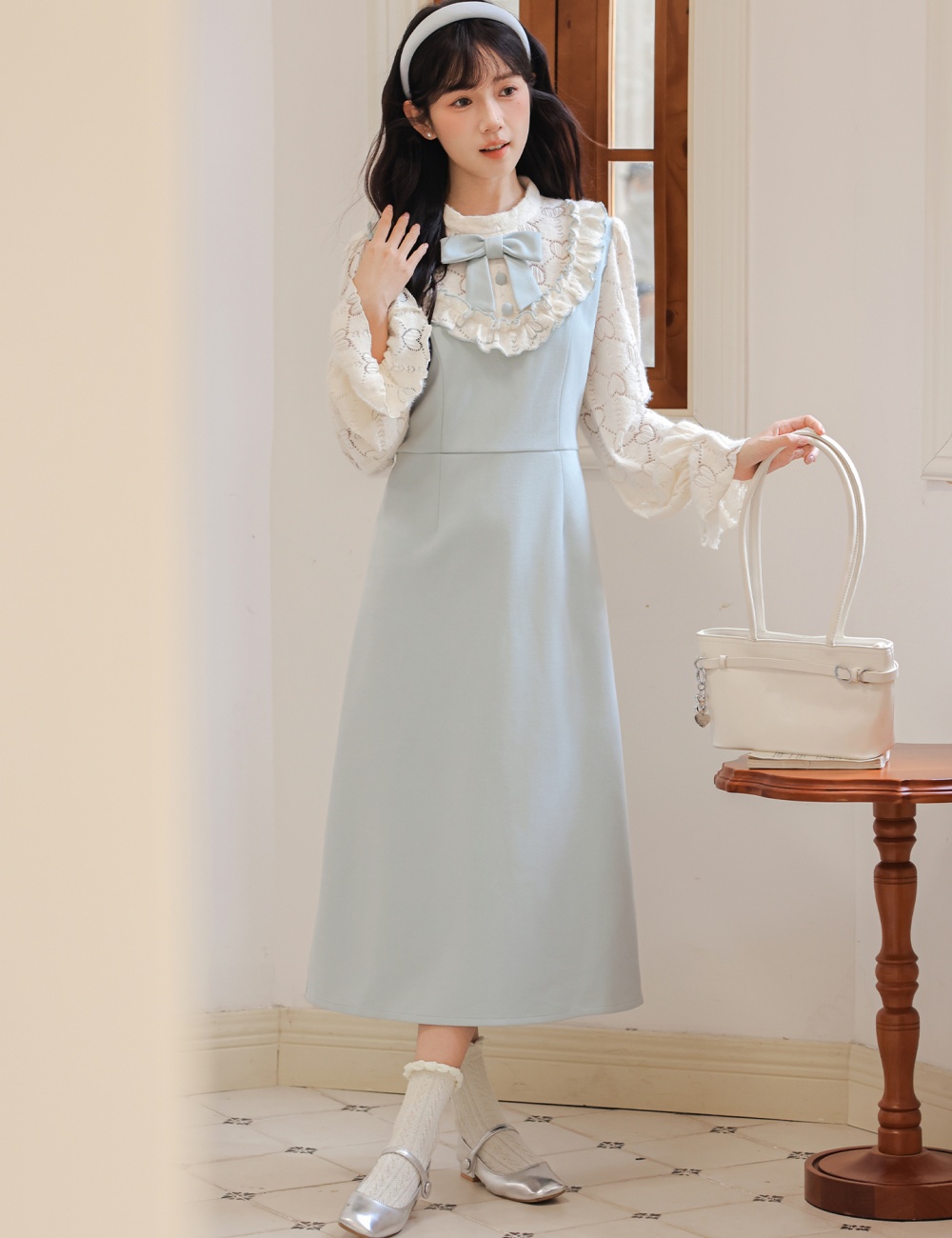 Pinched waist sweet style dress for women