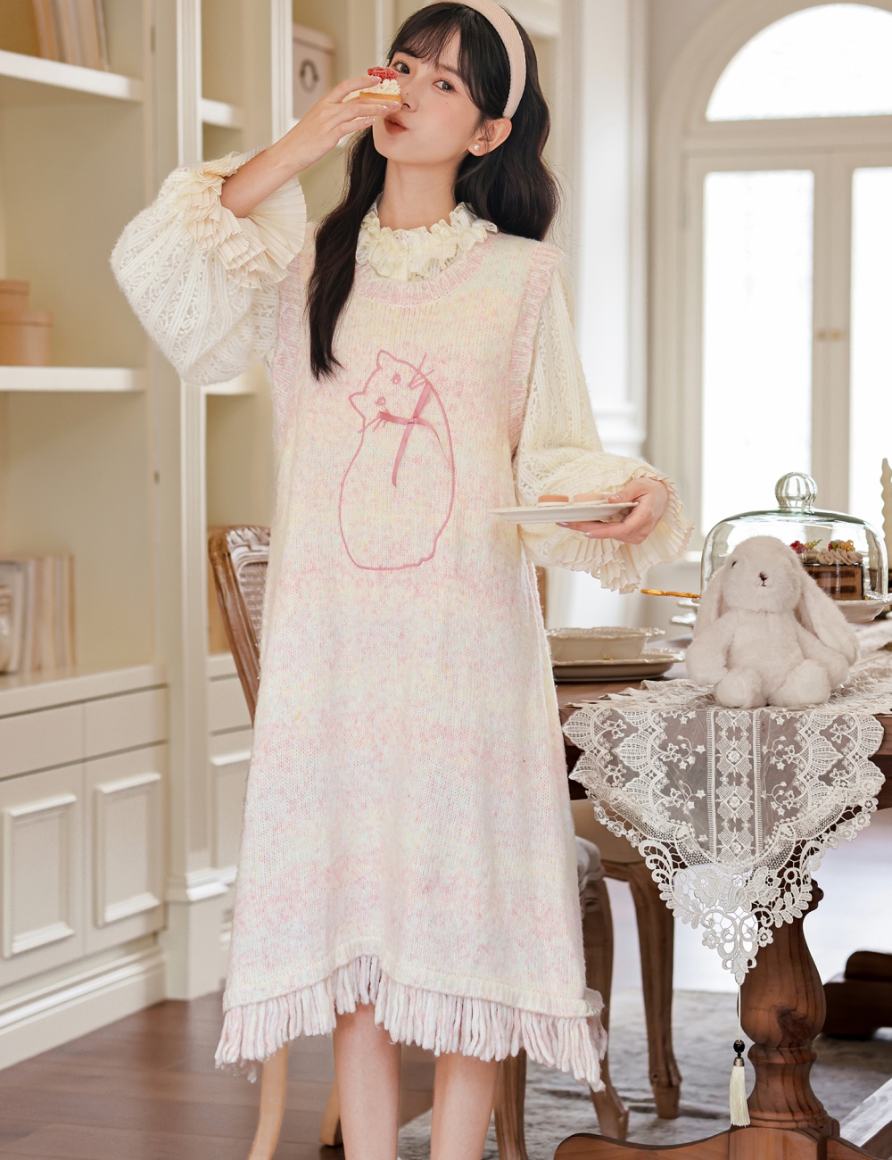 Woolen sleeveless dress sweet vest 2pcs set