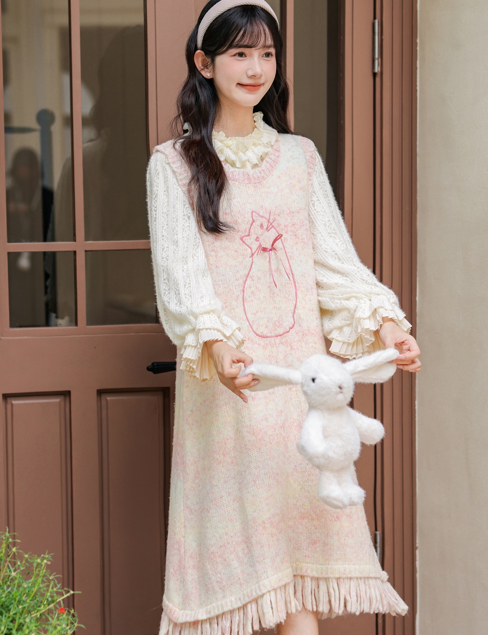 Woolen sleeveless dress sweet vest 2pcs set