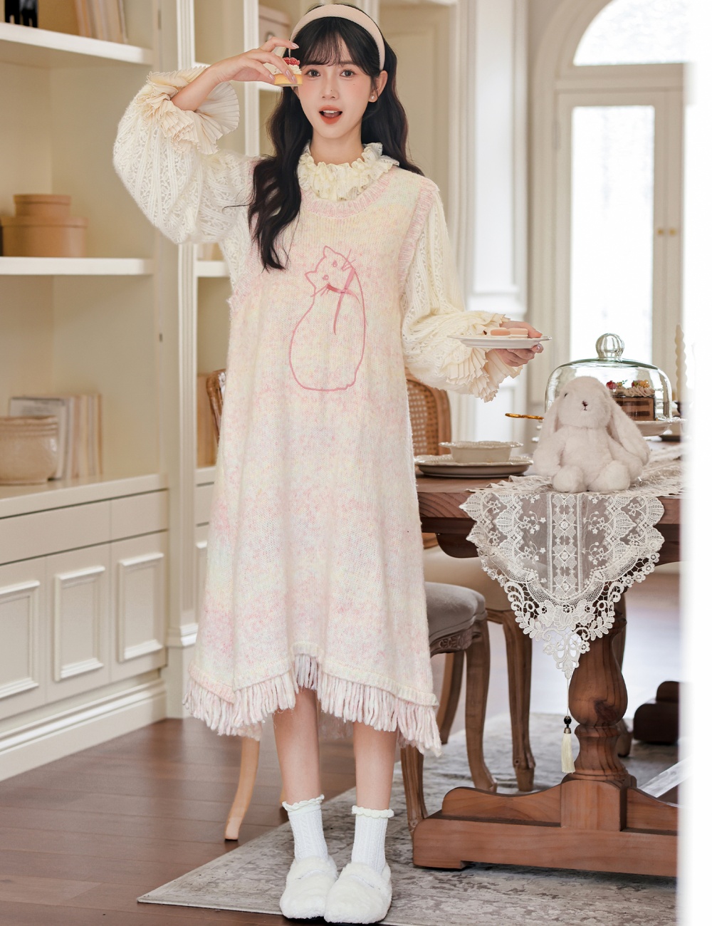 Woolen sleeveless dress sweet vest 2pcs set