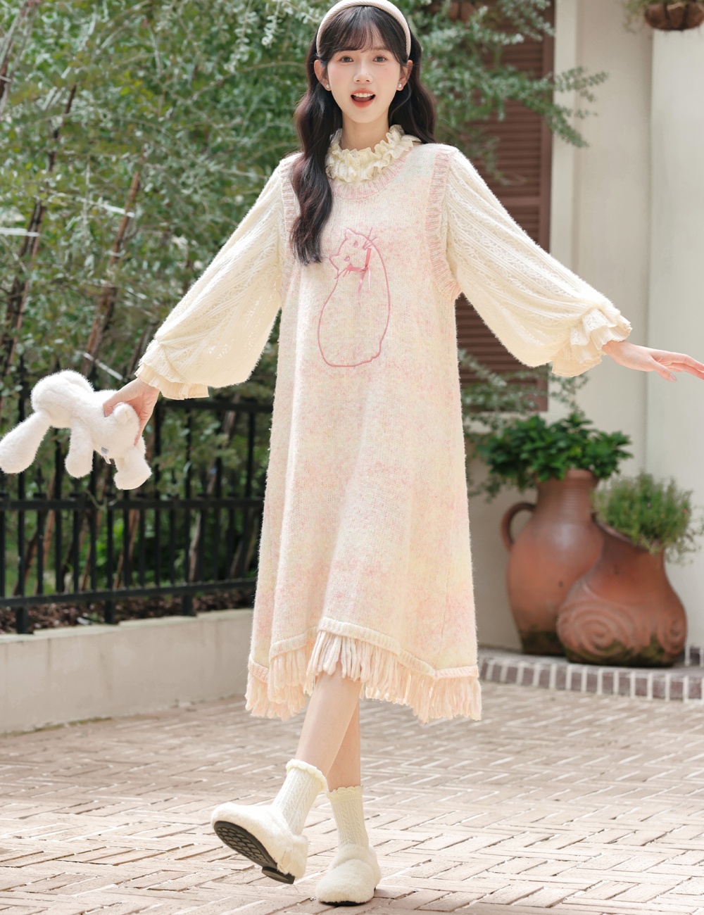Woolen sleeveless dress sweet vest 2pcs set