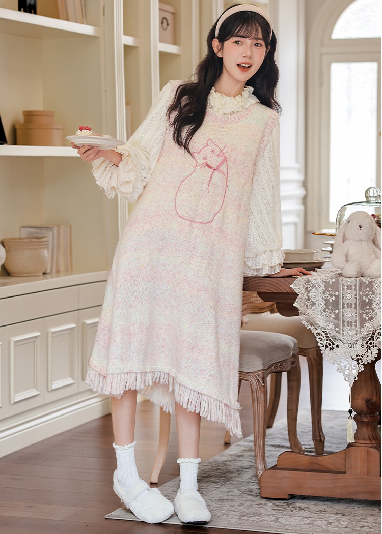 Woolen sleeveless dress sweet vest 2pcs set