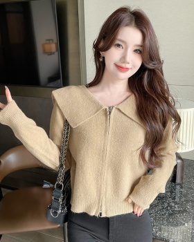 Navy collar thermal sweater all-match coat