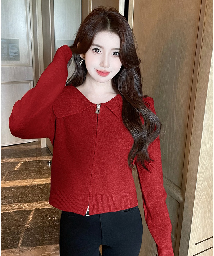 Navy collar thermal sweater all-match coat