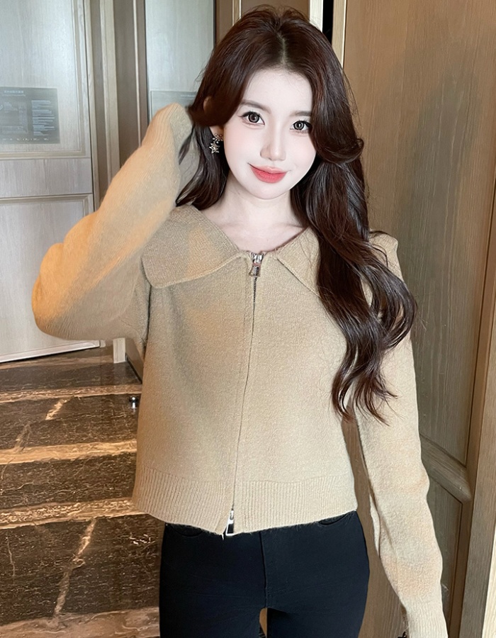 Navy collar thermal sweater all-match coat