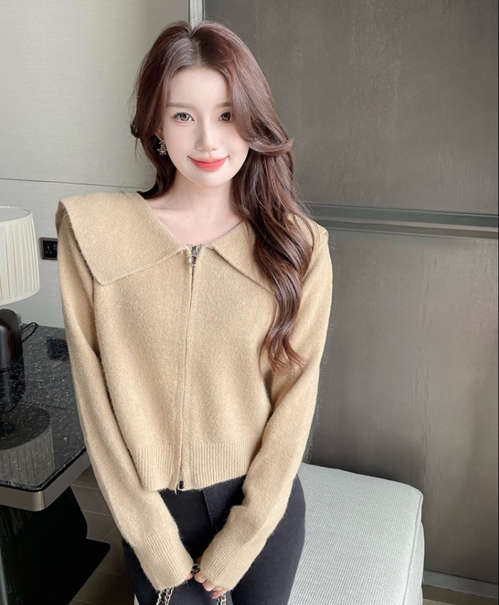 Navy collar thermal sweater all-match coat