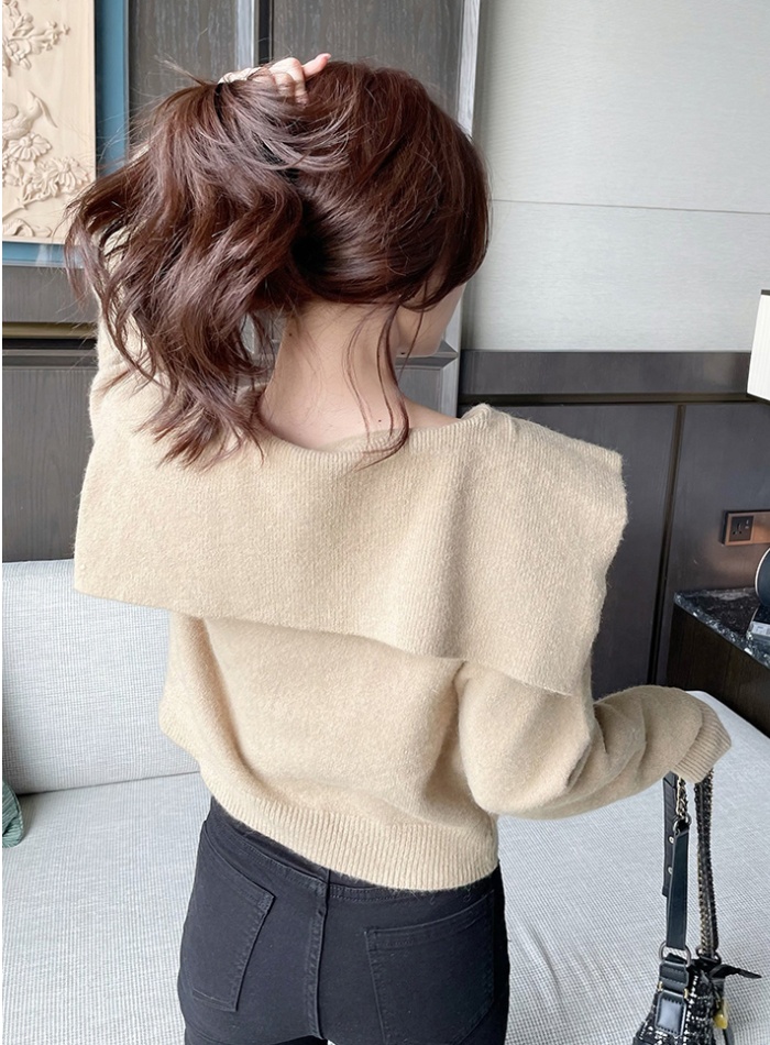 Navy collar thermal sweater all-match coat