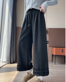Straight splice wide leg pants lace casual pants