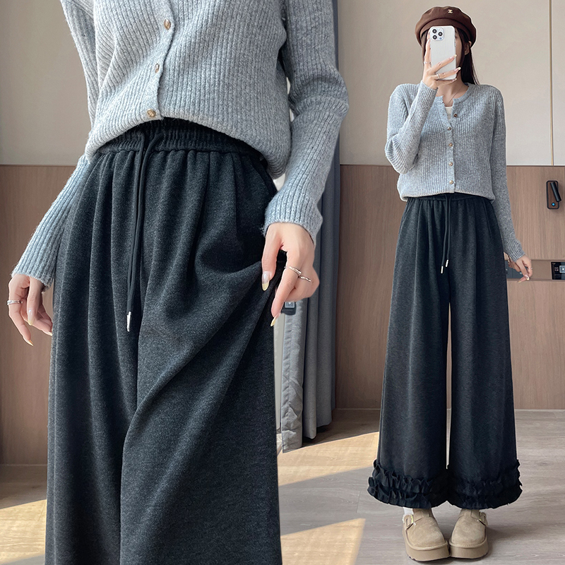 Straight splice wide leg pants lace casual pants