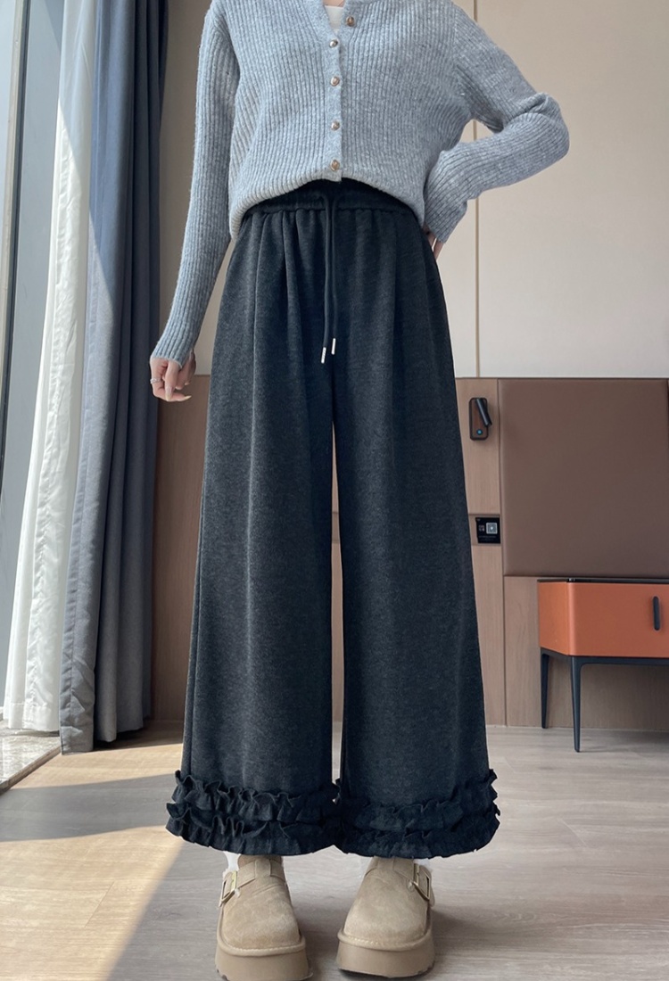 Straight splice wide leg pants lace casual pants