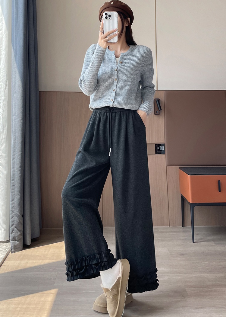 Straight splice wide leg pants lace casual pants