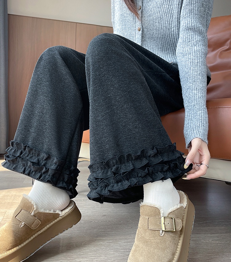 Straight splice wide leg pants lace casual pants
