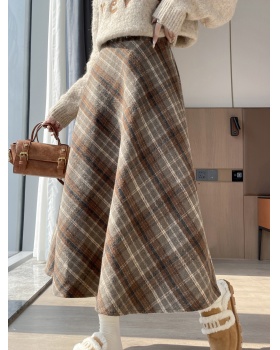 High waist thick autumn and winter retro plaid A-line skirt