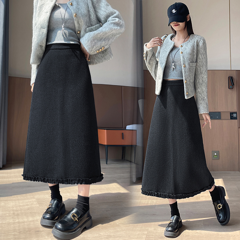 Wood ear A-line skirt temperament long skirt