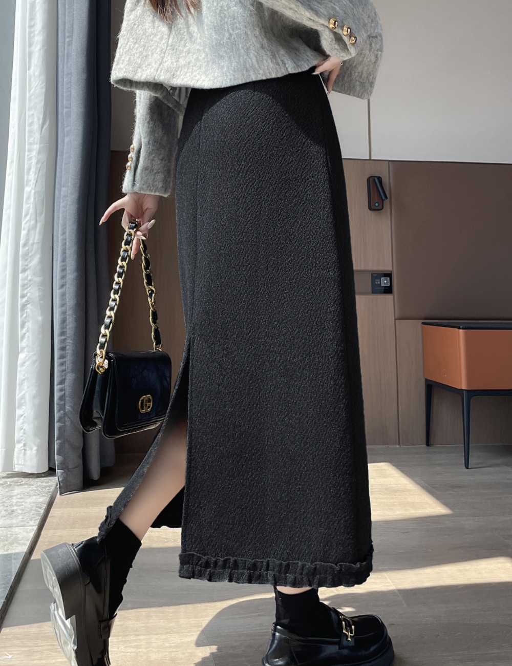 Wood ear A-line skirt temperament long skirt