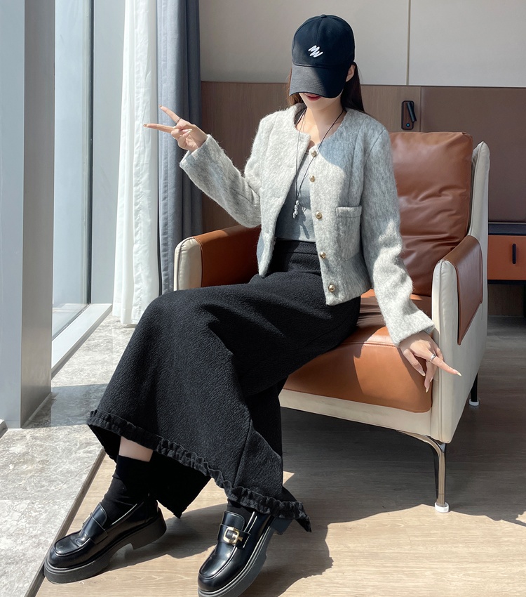 Wood ear A-line skirt temperament long skirt