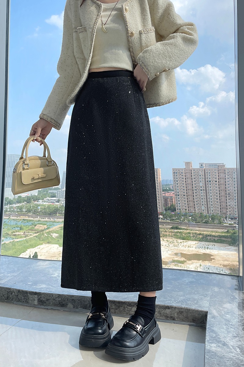 Autumn and winter skirt glitter long skirt for women