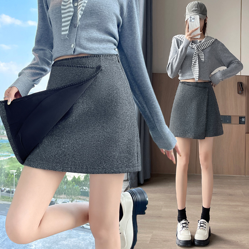 All-match Korean style short skirt woolen skirt for women