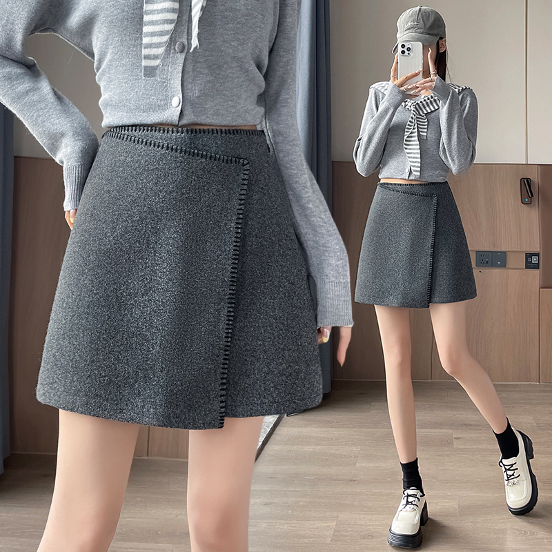 All-match Korean style short skirt woolen skirt for women