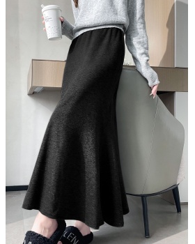 Autumn and winter black high waist A-line slim skirt