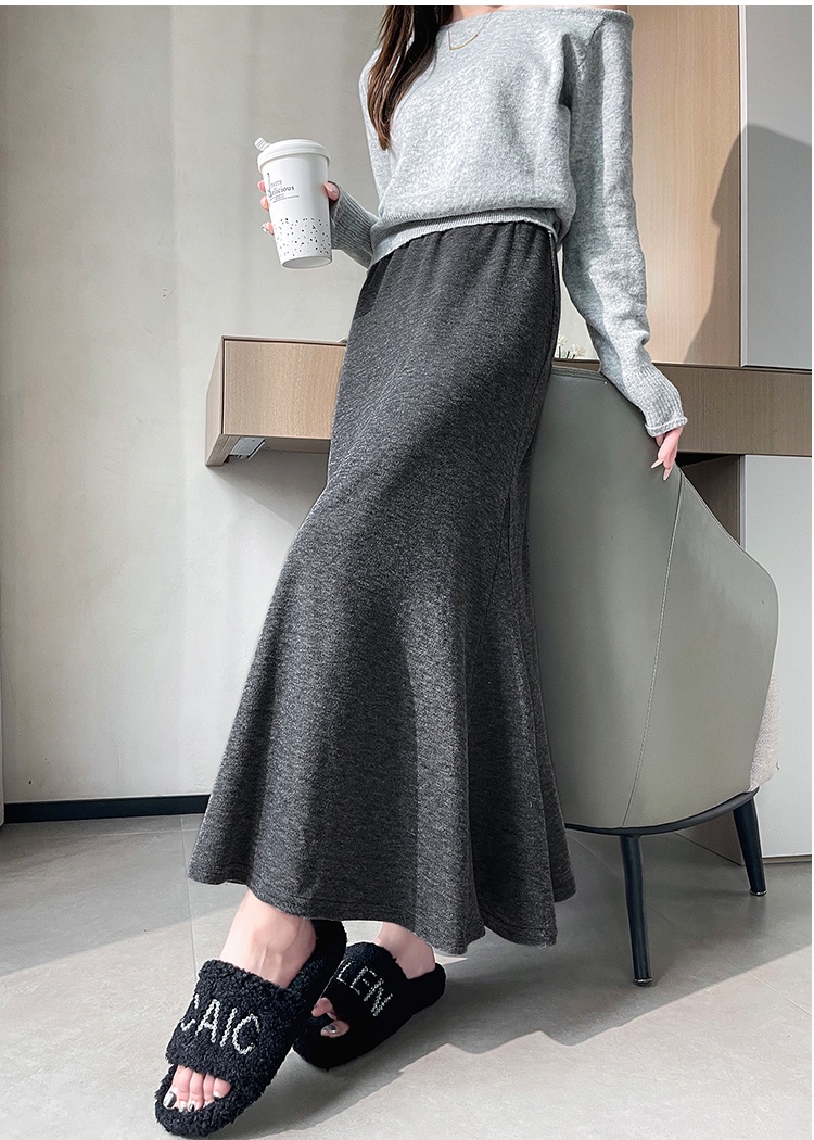 Autumn and winter black high waist A-line slim skirt