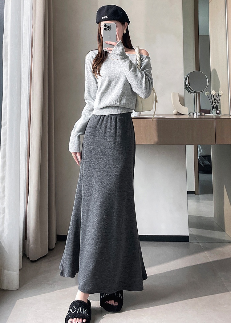 Autumn and winter black high waist A-line slim skirt