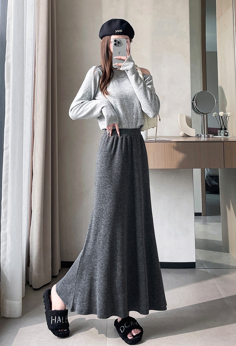 Autumn and winter black high waist A-line slim skirt