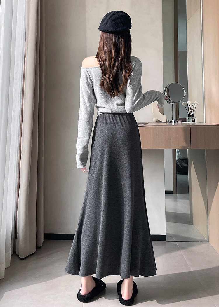 Autumn and winter black high waist A-line slim skirt