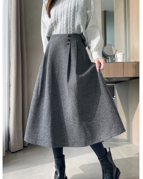 Retro gray Hepburn style spring thick skirt