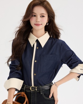 All-match denim retro shirt niche mixed colors tops