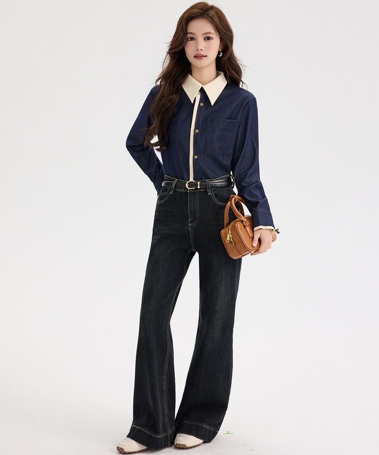 All-match denim retro shirt niche mixed colors tops