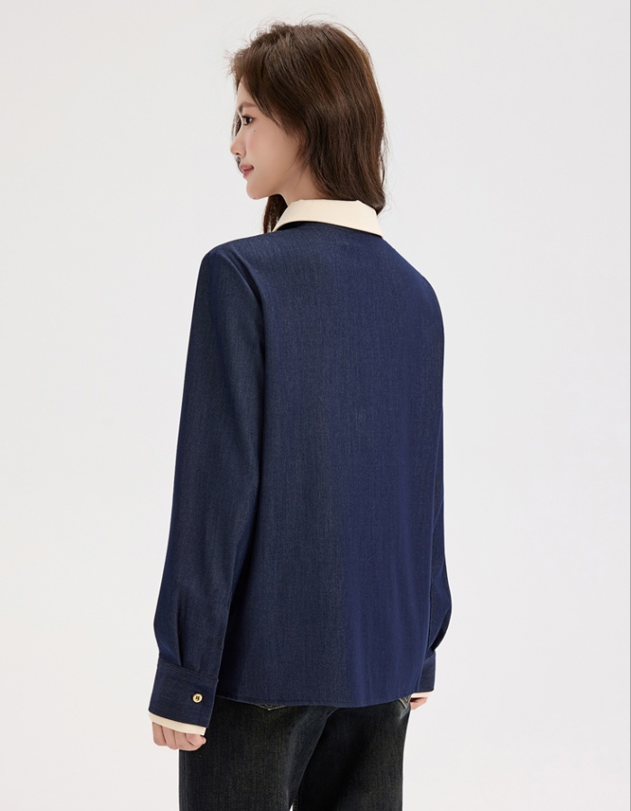 All-match denim retro shirt niche mixed colors tops