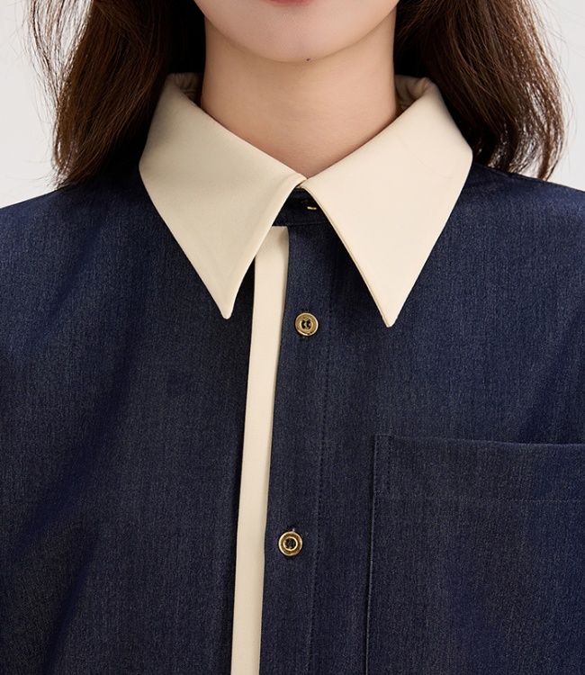 All-match denim retro shirt niche mixed colors tops