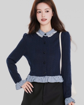 Lotus leaf edges mixed colors tops long sleeve cardigan