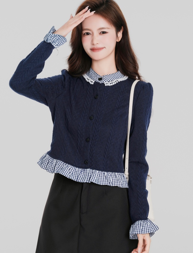 Lotus leaf edges mixed colors tops long sleeve cardigan