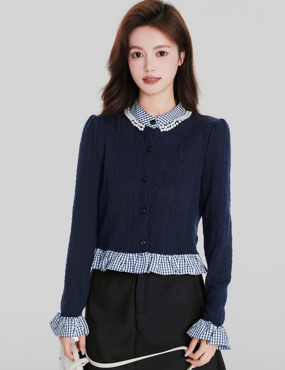 Lotus leaf edges mixed colors tops long sleeve cardigan