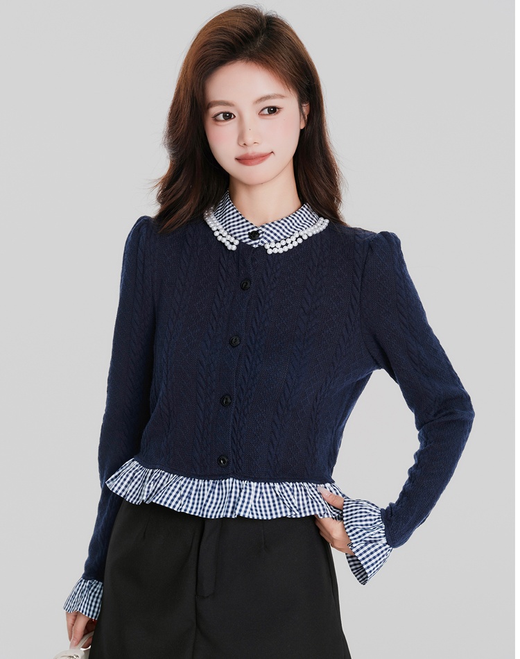 Lotus leaf edges mixed colors tops long sleeve cardigan